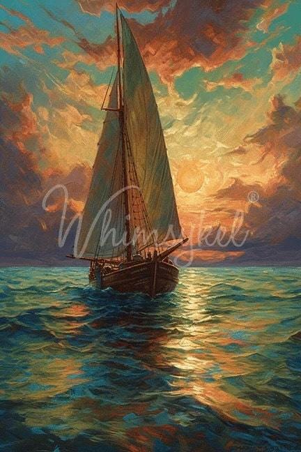 Nautical Serenity Large Decoupage Tissue Paper for Furniture 21x29 Whimsykel Designs Sailboat on Water