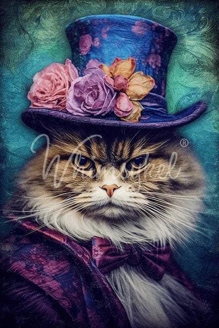 Sour Puss | Large Decoupage Tissue Paper | Furniture | Arts & Crafts | 21x29 or 14x20 | Whimsykel Designs | Grumpy Cat in Top Hat