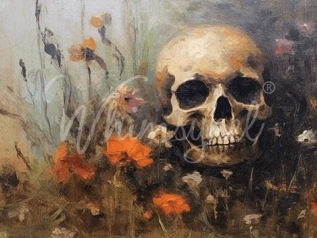 Life's Perseverance Large Decoupage Tissue Paper for Furniture 21x29 Whimsykel Designs Skull with Orange Flowers