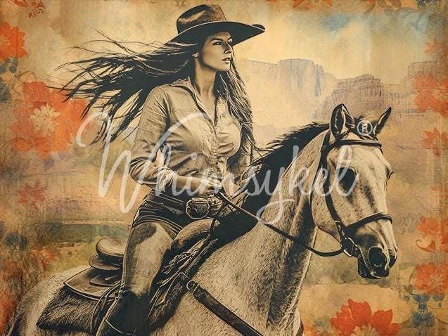 CHASING HORIZONS | Large Decoupage Tissue Paper for Furniture | Arts & Crafts | 21x29 | Whimsykel Designs | woman on horseback