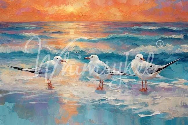 Morning Chatter | Large Decoupage Tissue Paper | Furniture | Arts & Crafts | 21x29 or 14x20 | Whimsykel Designs | Seagull at Dawn on Shore