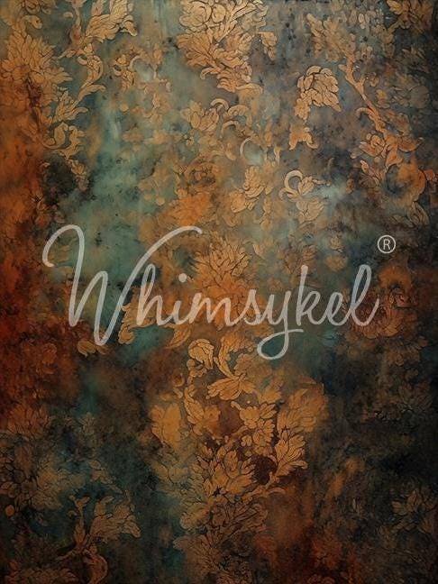 Baroque Patina | 21”x29” | Large Decoupage Tissue Paper | Whimsykel Designs | old world with blue and gold Whimsykel