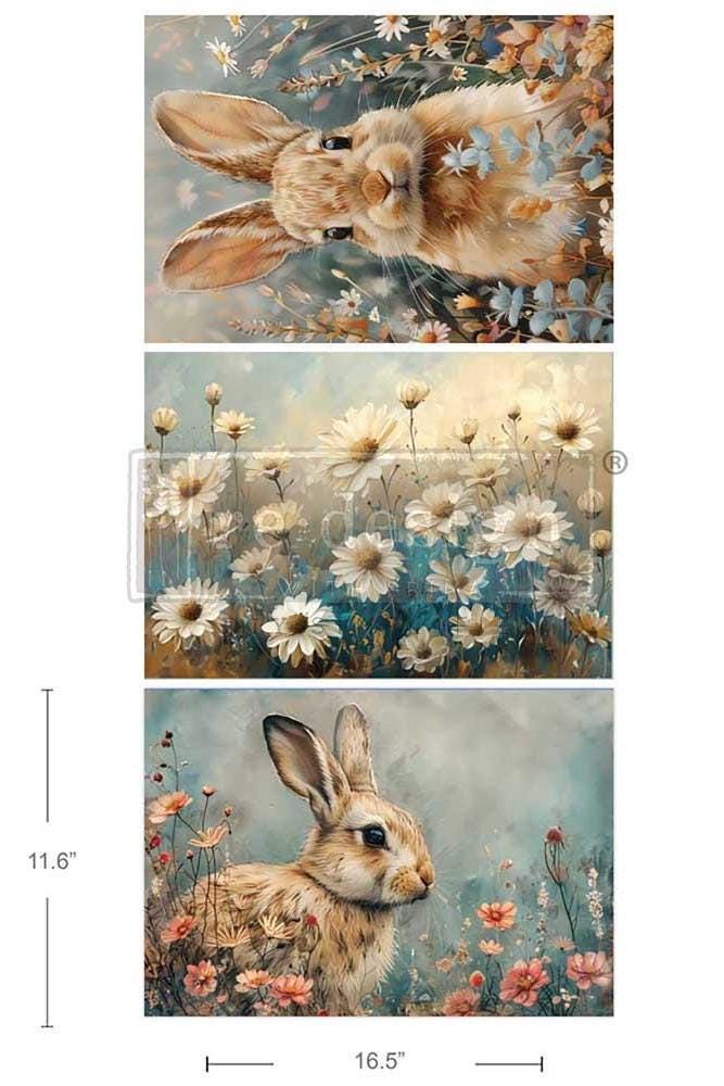 GARDEN BUNNY TALES | Decoupage Decor Tissue Paper for Furniture | 3 sheets - 11.7X16.5 each | Redesign with Prima | easter bunnies