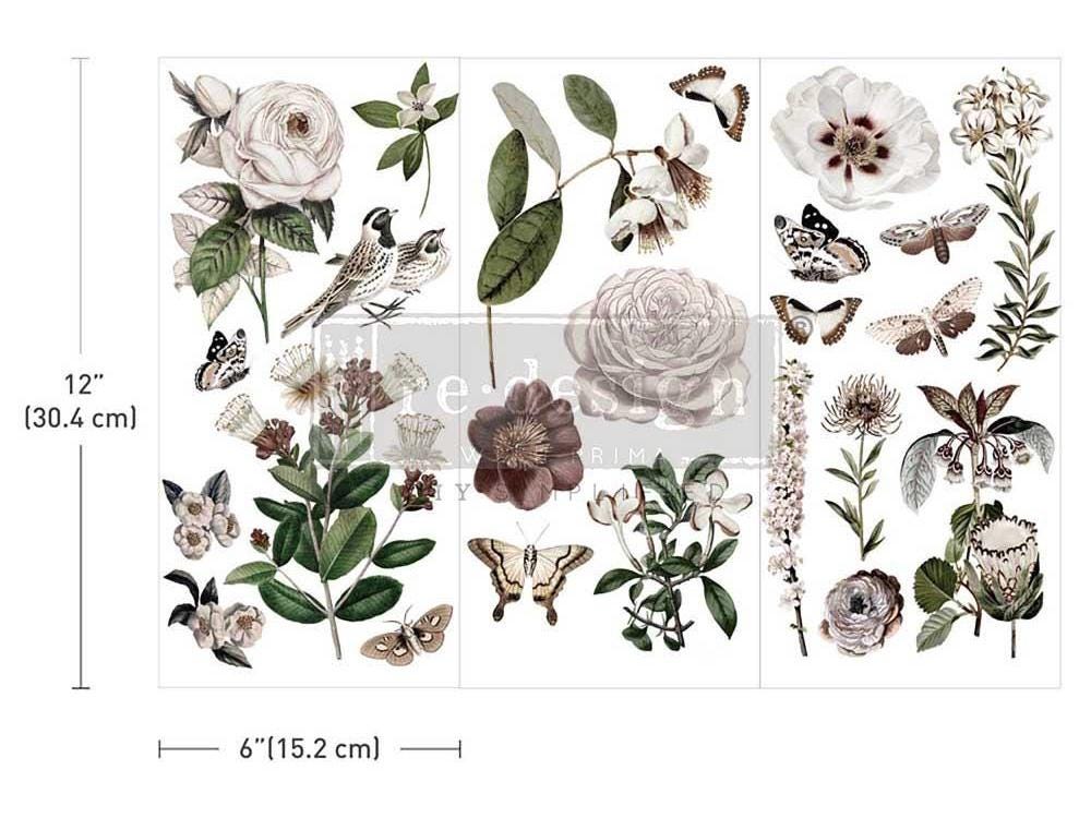 SECRET GARDEN | Small Transfers | Redesign With Prima | Rub on Transfers for Furniture and Crafts | 3 sheets- 6"x12" | florals