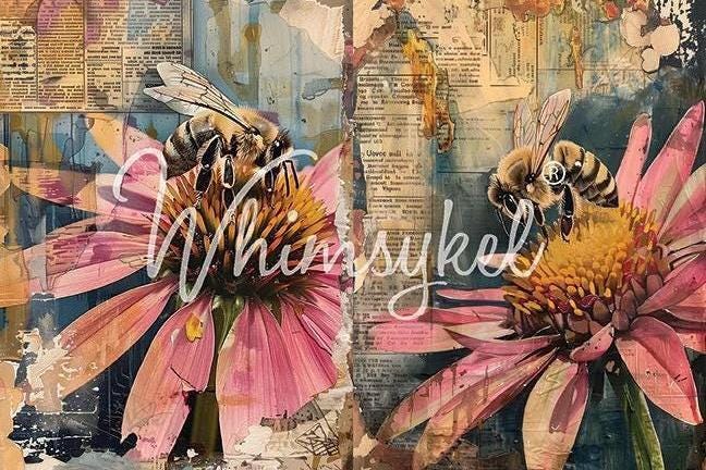 HONEY BEE DUO | Large Decoupage Tissue Paper for Furniture | Arts & Crafts | 21x29 | Whimsykel Designs | 2 designs on the paper