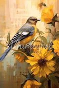 October Bluebird | Large Decoupage Tissue Paper for Furniture | 21x29 or 14x20 | Whimsykel Designs | Bird in Yellow Flowers