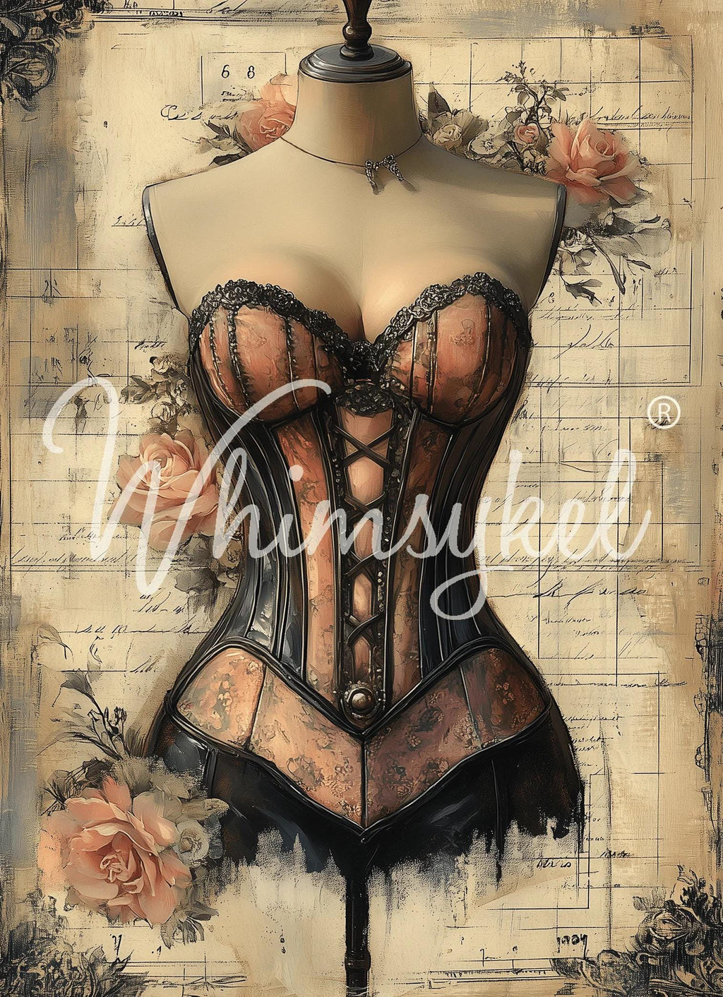 LACED in TIME | Large Decoupage Tissue Paper for Furniture | 21x29 Whimsykel Designs | steampunk corset