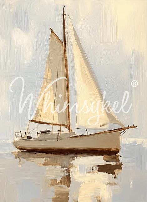 TRANQUIL VOYAGE | Large Decoupage Tissue Paper for Furniture | 21x29 Whimsykel Designs | dreamy sailboat on water
