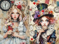 Allison/Mattie Duo | 21”x29” | Large Decoupage Tissue Paper | Whimsykel Designs | 2 in 1 alice in wonderland style