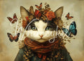 Butterfly Whisperer | 21”x29” | Large Decoupage Tissue Paper | Whimsykel Designs | cat surrounded by butterflies