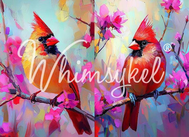 CARDINAL COMPANIONS | Large Decoupage Tissue Paper for Furniture | 21x29 Whimsykel Designs | 2 in 1 duo cardinals