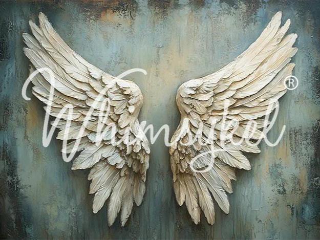 ANGEL WINGS | Large Decoupage Tissue Paper for Furniture | 21x29 or 14x20 Whimsykel Designs | wings on patina blue background