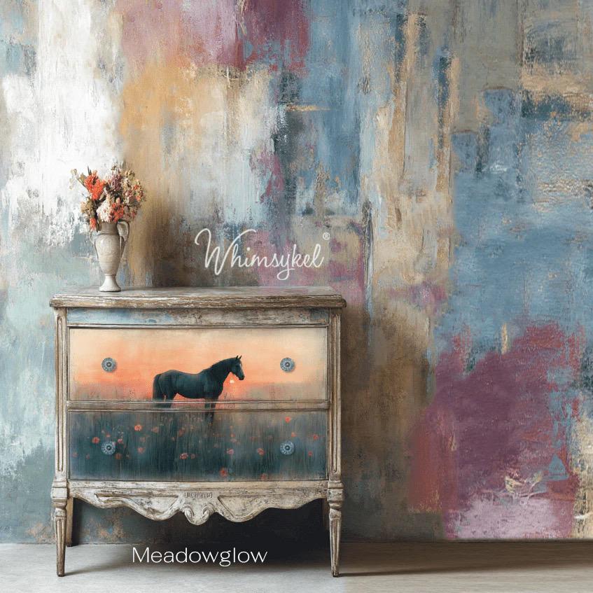 MEADOWGLOW | Large Decoupage Tissue Paper for Furniture | 29x21/20x14/14x10 Whimsykel Designs | magnetic grey horse