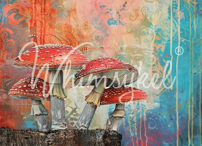 MAGICSHROOM | Large Decoupage Tissue Paper for Furniture | 29x21/20x14/14x10 Whimsykel Designs | red capped mushrooms