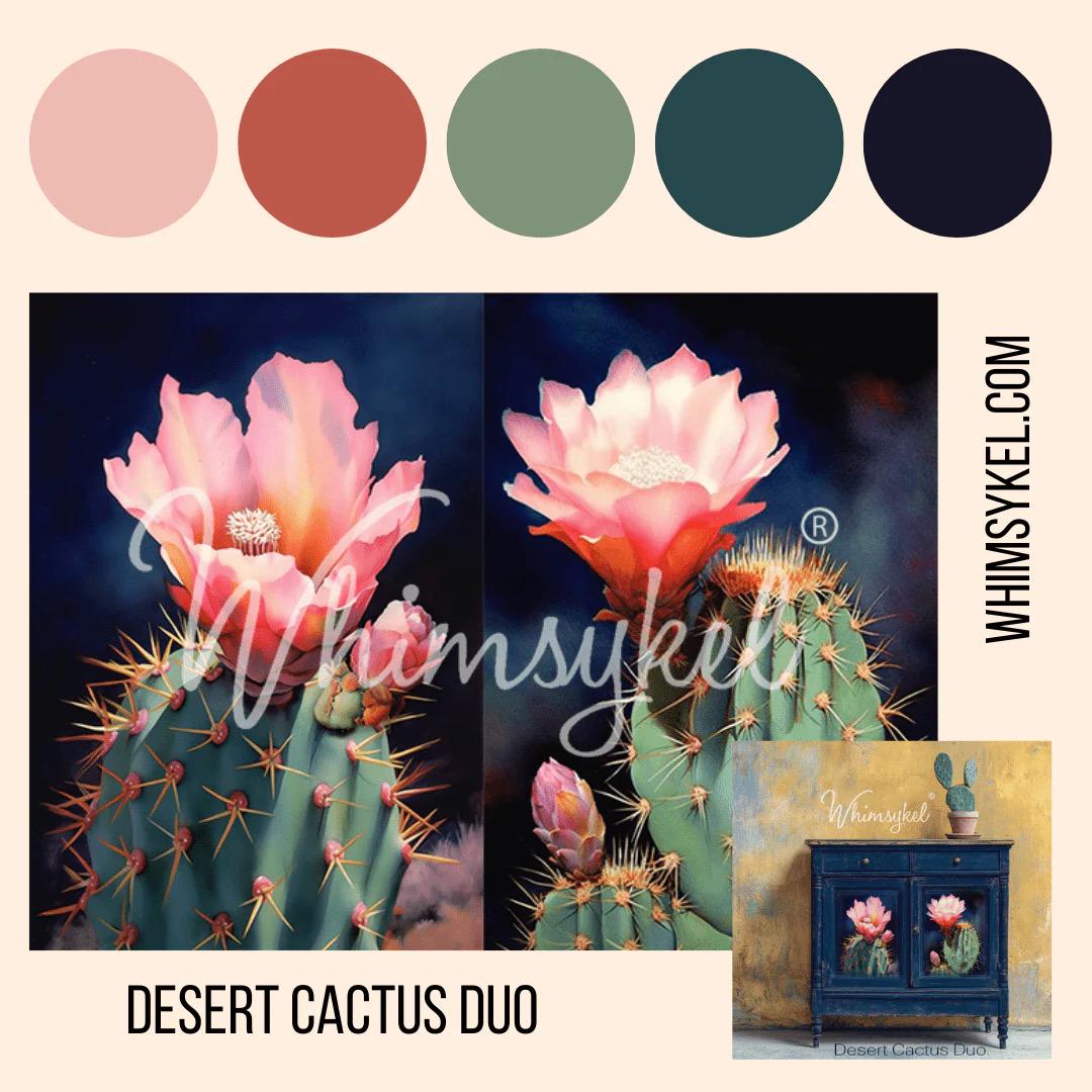 DESERT CACTUS DUO | Large Decoupage Tissue Paper for Furniture | 21x29 Whimsykel Designs | two stunning cacti