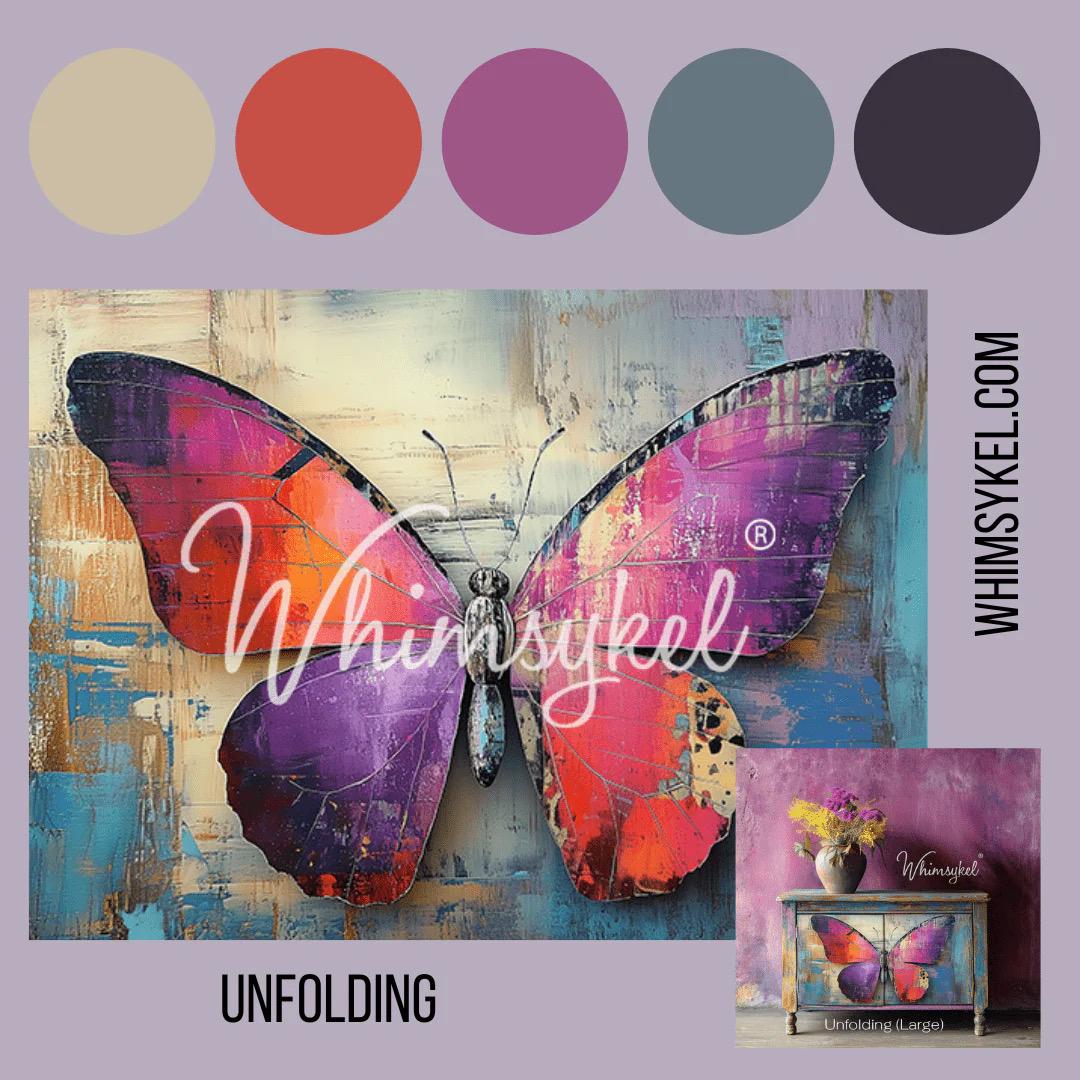 UNFOLDING TRIO | Large Decoupage Tissue Paper for Furniture | 21x29 Whimsykel Designs | three layered butterflies