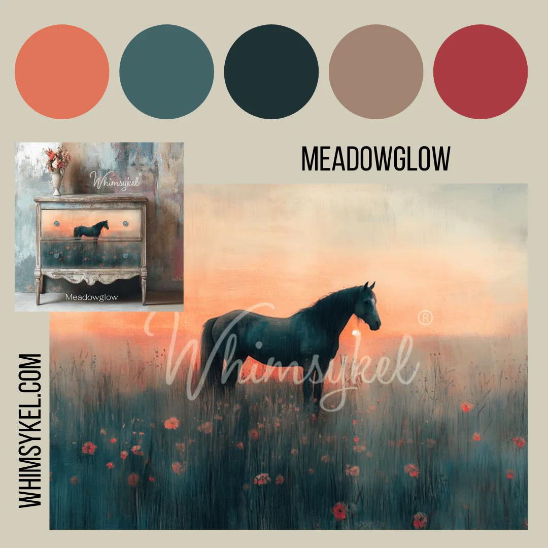 MEADOWGLOW | Large Decoupage Tissue Paper for Furniture | 29x21/20x14/14x10 Whimsykel Designs | magnetic grey horse
