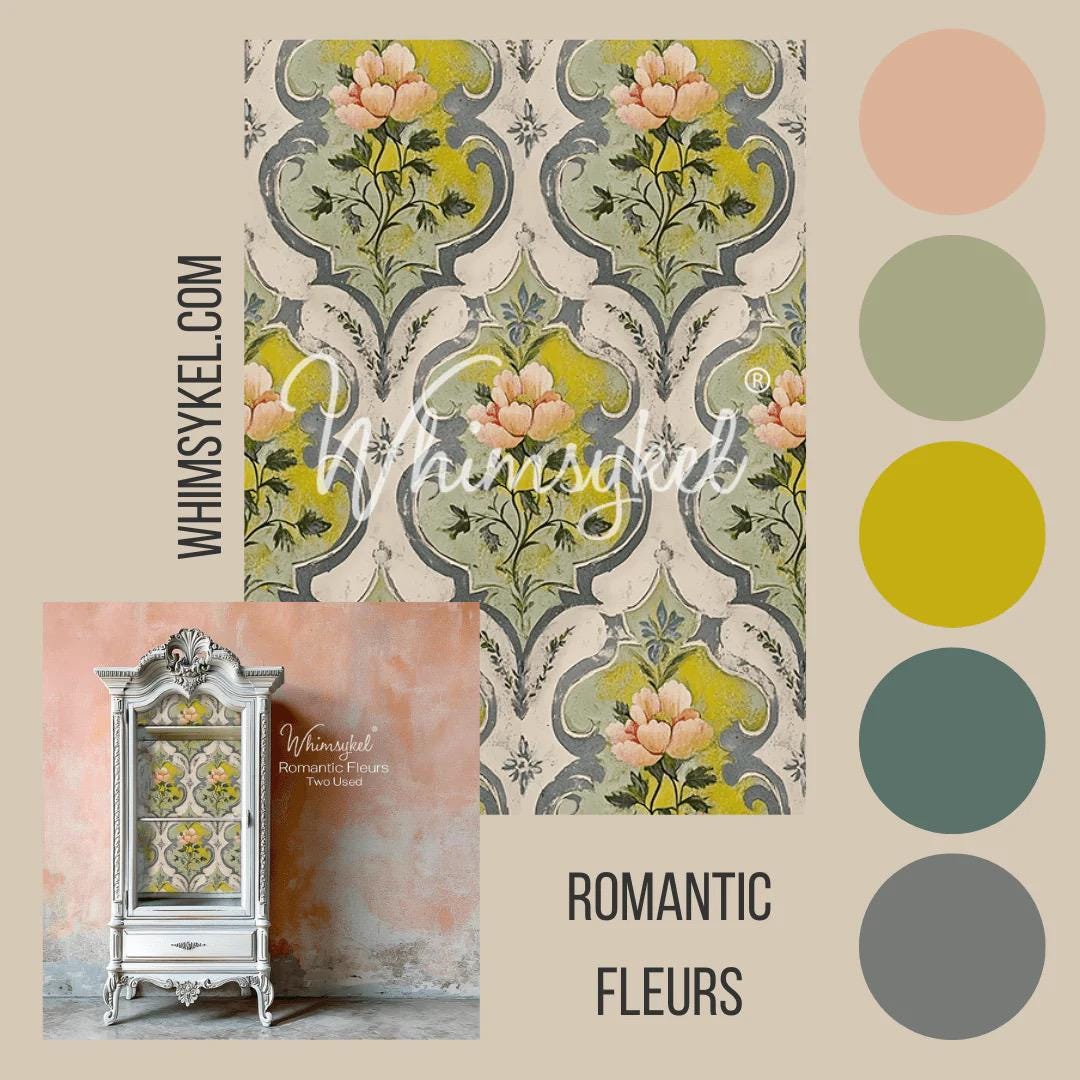 ROMANTIC FLEURS | Large Decoupage Tissue Paper for Furniture | 21x29 Whimsykel Designs | soft floral damask
