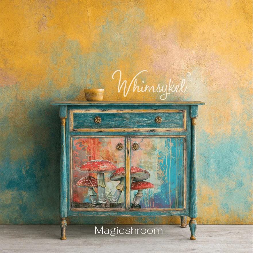MAGICSHROOM | Large Decoupage Tissue Paper for Furniture | 29x21/20x14/14x10 Whimsykel Designs | red capped mushrooms