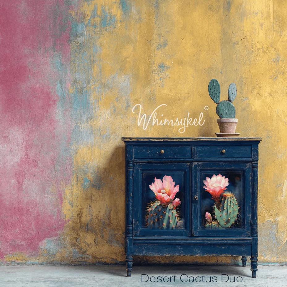 DESERT CACTUS DUO | Large Decoupage Tissue Paper for Furniture | 21x29 Whimsykel Designs | two stunning cacti