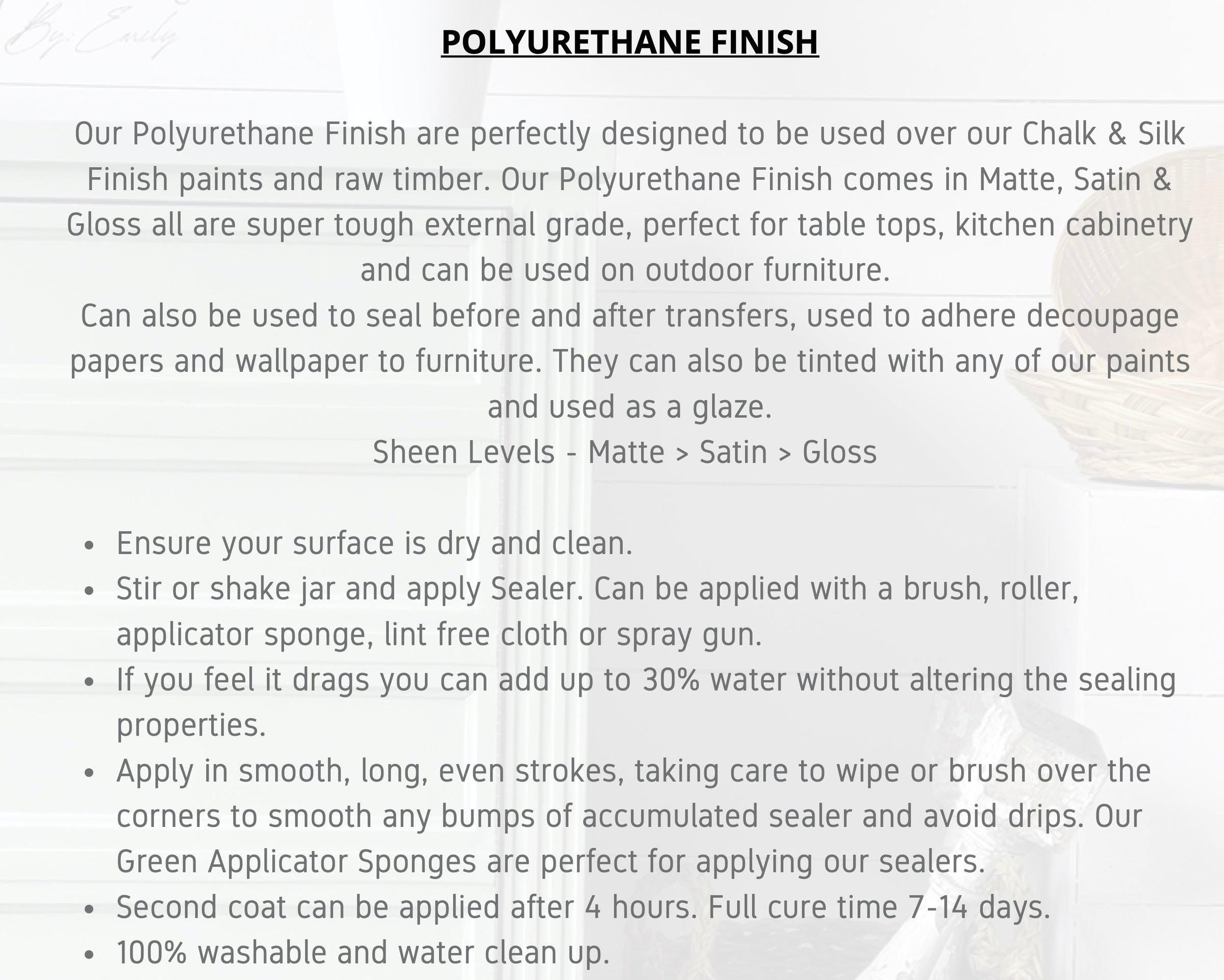 Polyurethane Finish | water-based top coat | Pureco Paints