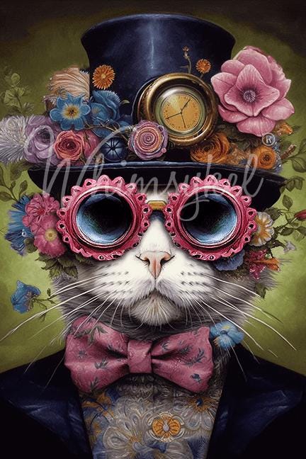 DAPPER DAN | Large Decoupage Tissue Paper for Furniture | Arts & Crafts | 21x29 or 14x20 | Whimsykel Designs | Cool Cat with Glasses