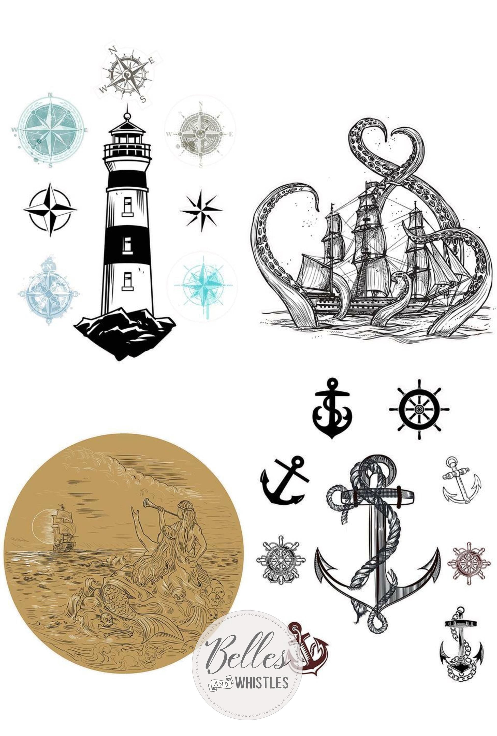 NAUTICAL LIFE | Transfer | Retired | 4 Sheets | Dixie Belle Paint | ocean themed transfer