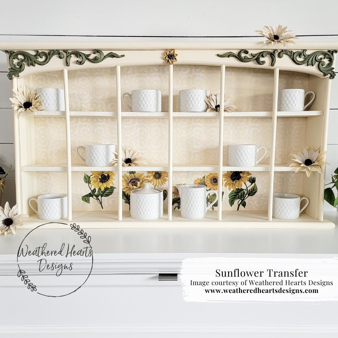 SUNFLOWERS | Transfer for Furniture | Retired | Dixie Belle Paint | 24"x38" divided into 4 sheets | lots of different sunflower designs
