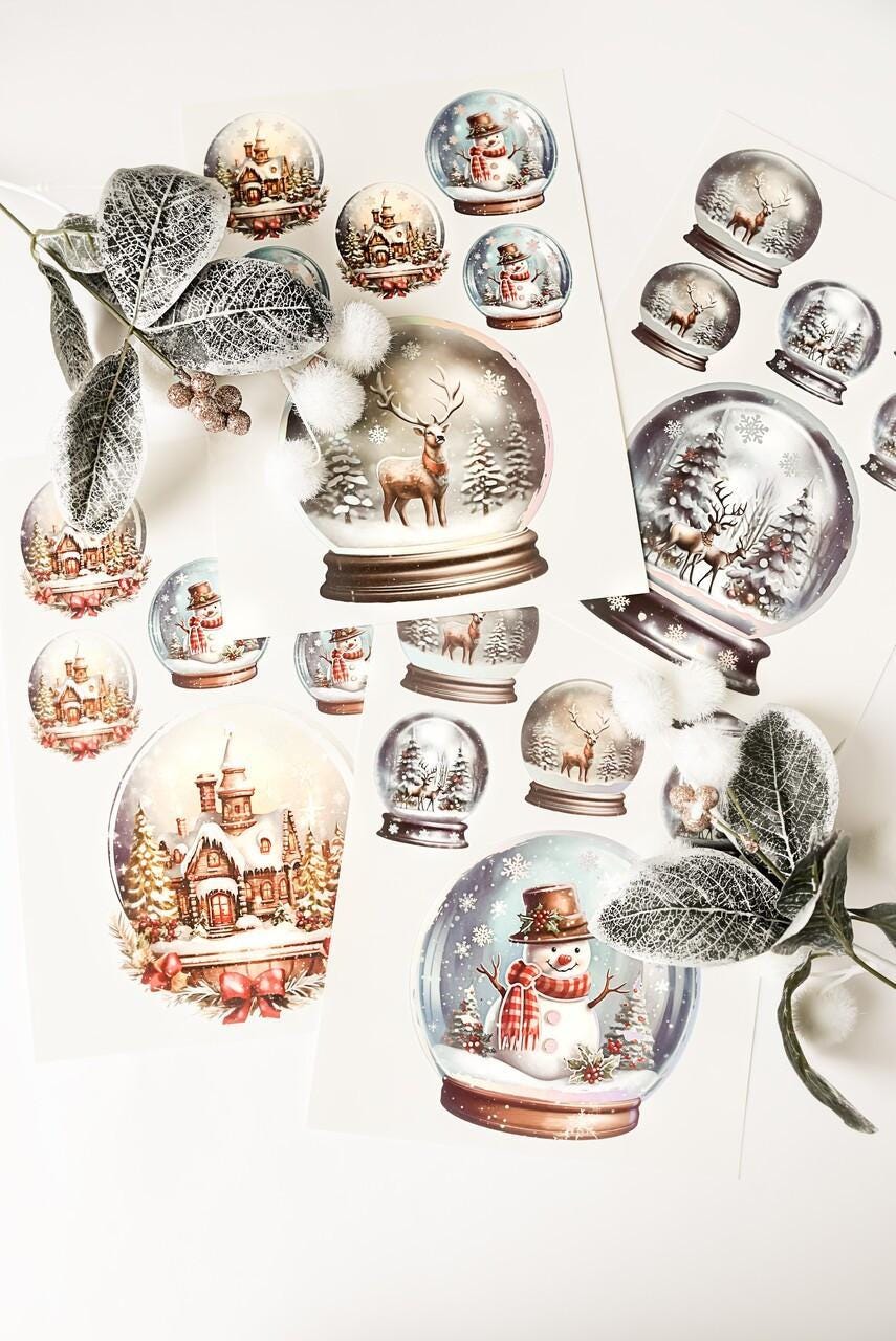 SNOW GLOBES | Water Slide Transfer | Dixie Belle Paint Company | 4 separate sheets of snow globes, various sizes/designs