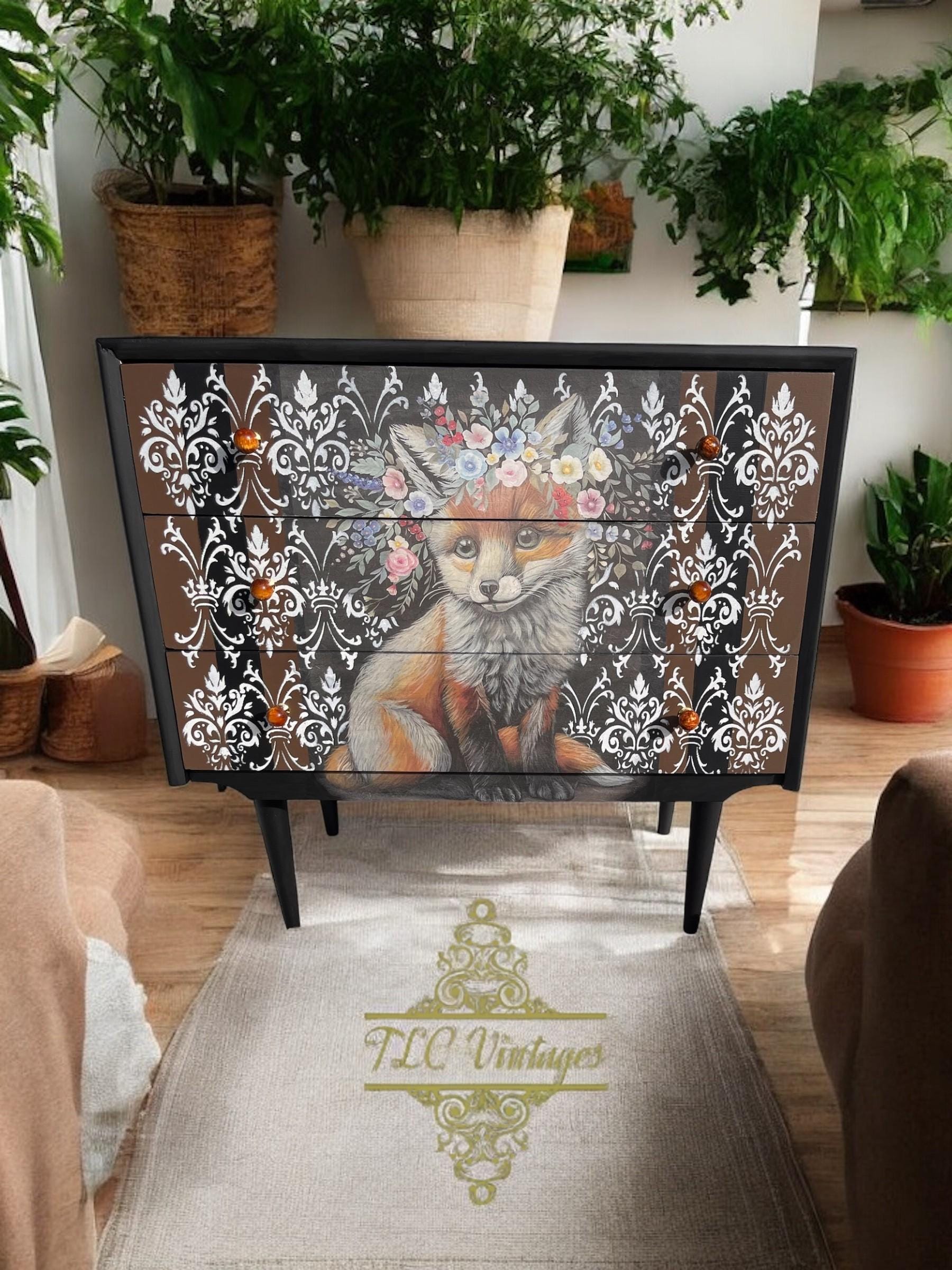 FLORAISON FOX | Rice Decoupage Paper | A3 - 11.7" x 16.54"| For Furniture | Crafts | Art | Dixie Belle Paint