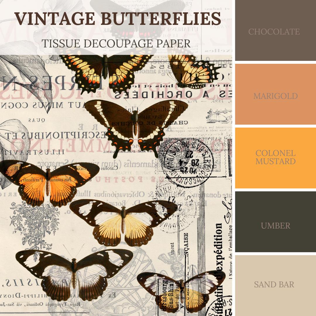 VINTAGE BUTTERFLIES | 21"x29" | Rice Decoupage Paper | For Furniture | Crafts | Art | Dixie Belle Paint