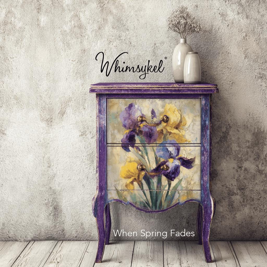 WHEN SPRING FADES | Large Decoupage Tissue Paper for Furniture | 14x20 or 21x29 | Whimsykel Designs | blooming irises
