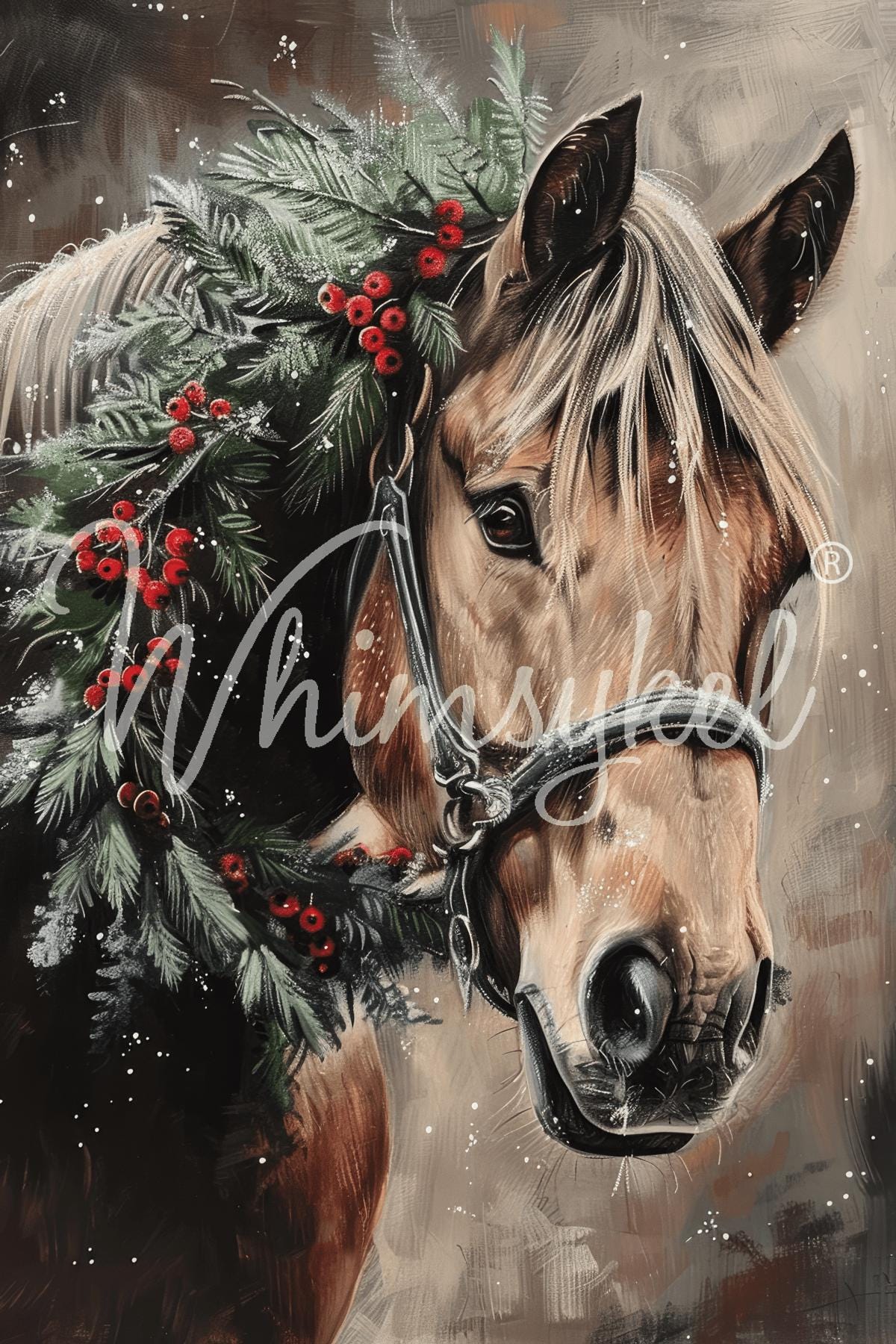 YULETIDE STEED | Large Decoupage Tissue Paper for Furniture | 14x20 or 21x29 | Whimsykel Designs | majestic yuletide horse