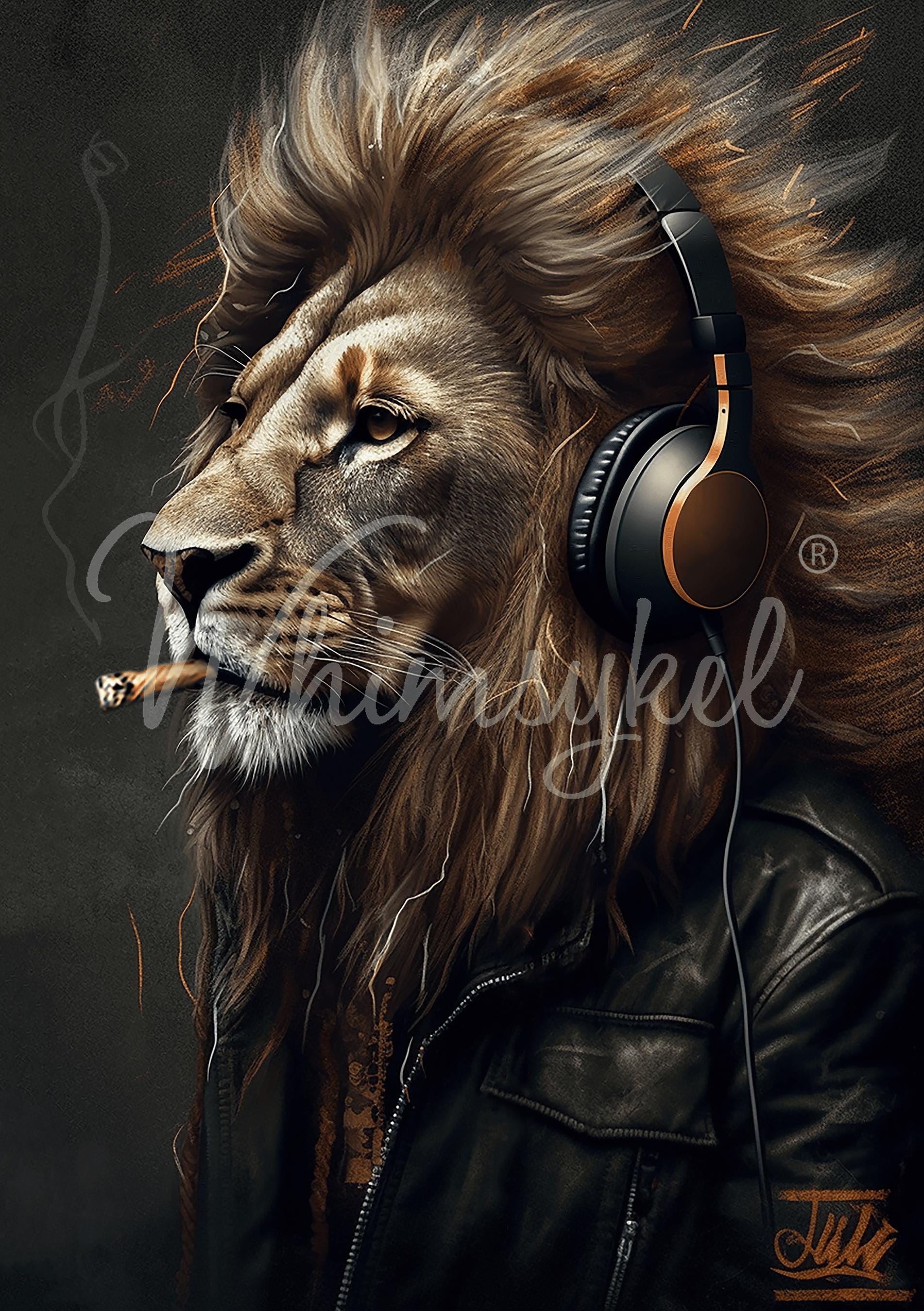 LEONARDO | Large Decoupage Tissue Paper for Furniture | 14x20 or 21x29 | Whimsykel Designs | lion wearing headphones