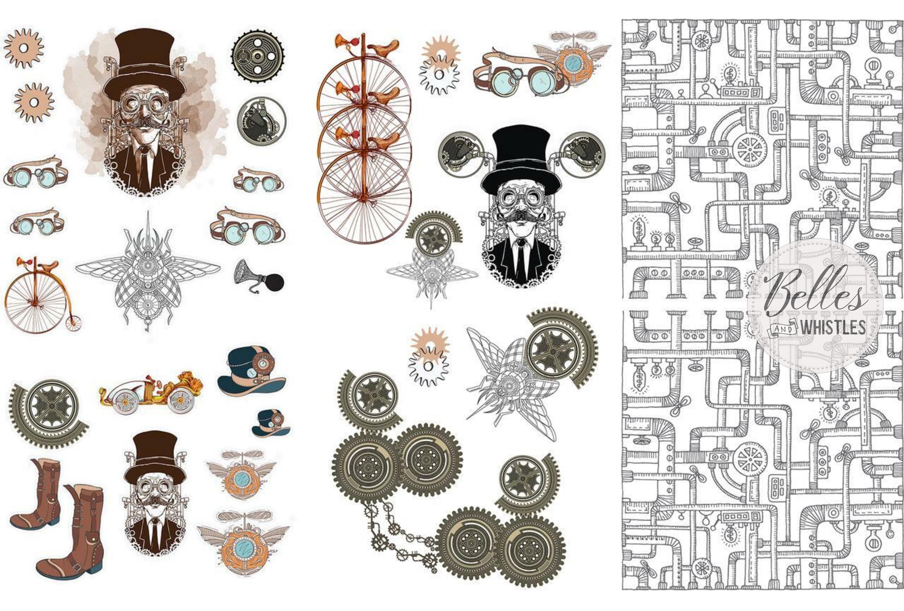 STEAMPUNK | Transfer | Retired | 6 Sheets  | Dixie Belle Paint | vintage punk themed transfer