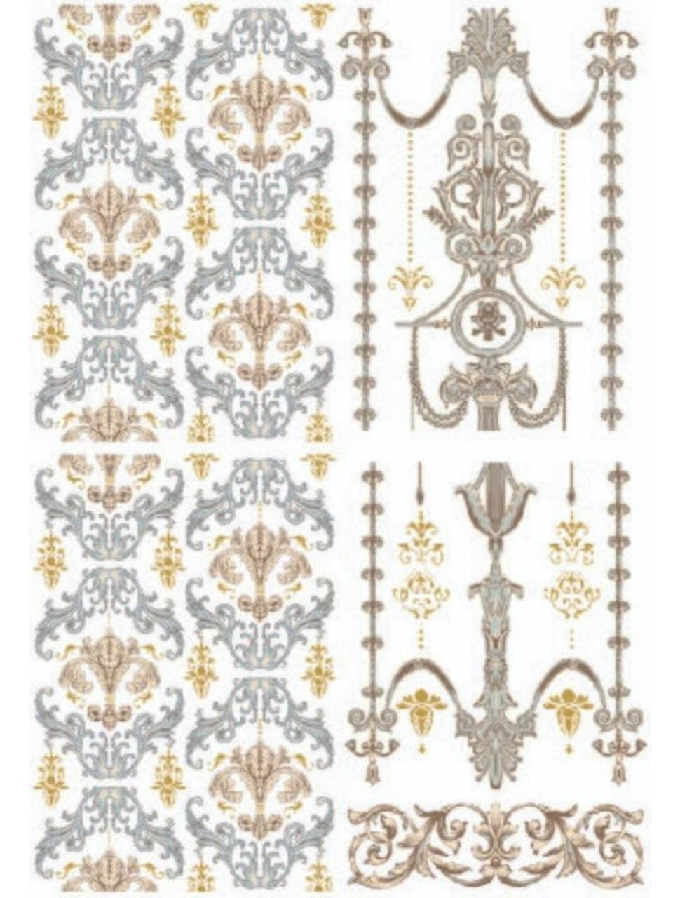 GILDED DAMASK | Water Slide Transfer | Retired | Dixie Belle Paint Company | 4 separate sheets of gilded inspired transfers