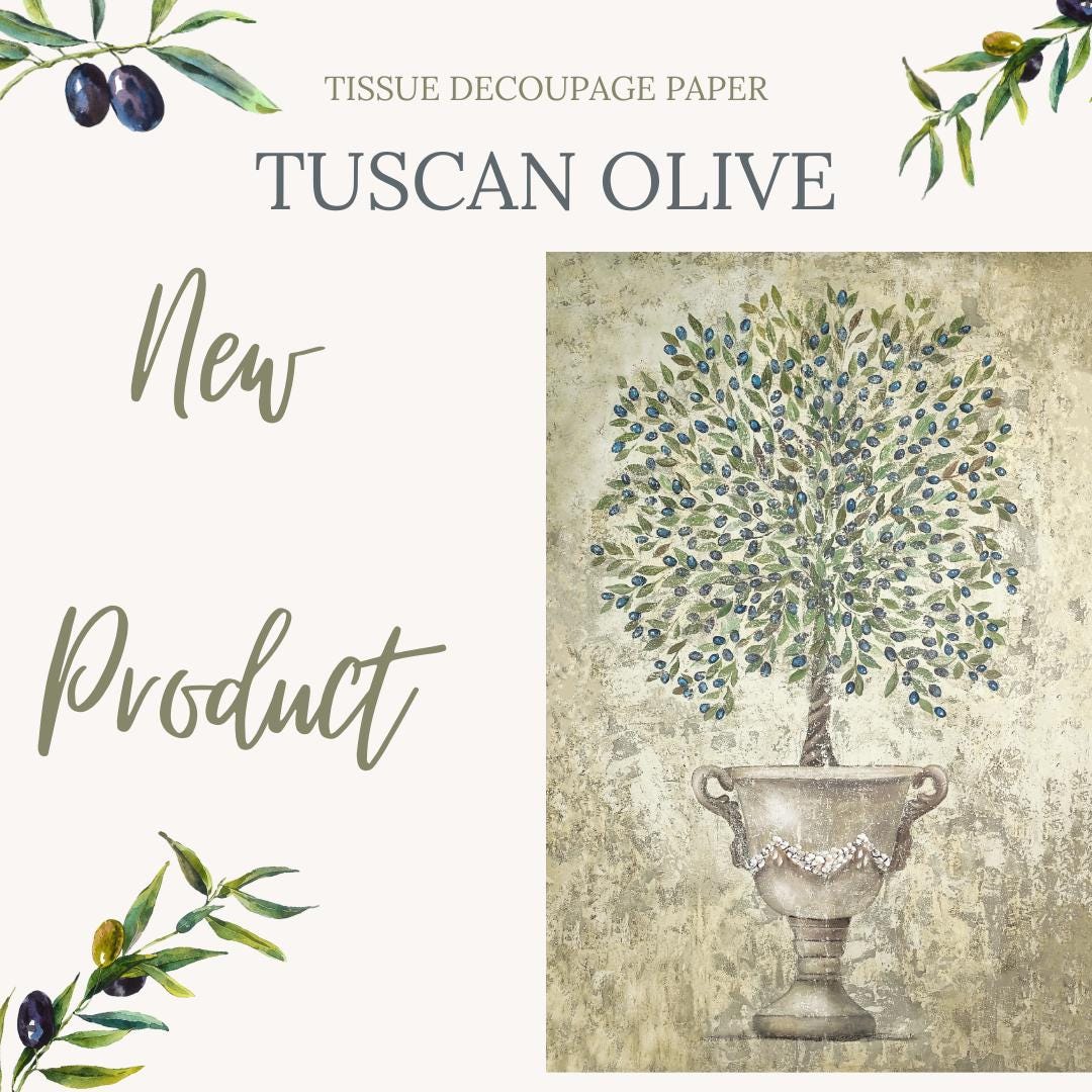 TUSCAN OLIVE | 21"x29" | Rice Decoupage Paper | For Furniture | Crafts | Art | Dixie Belle Paint