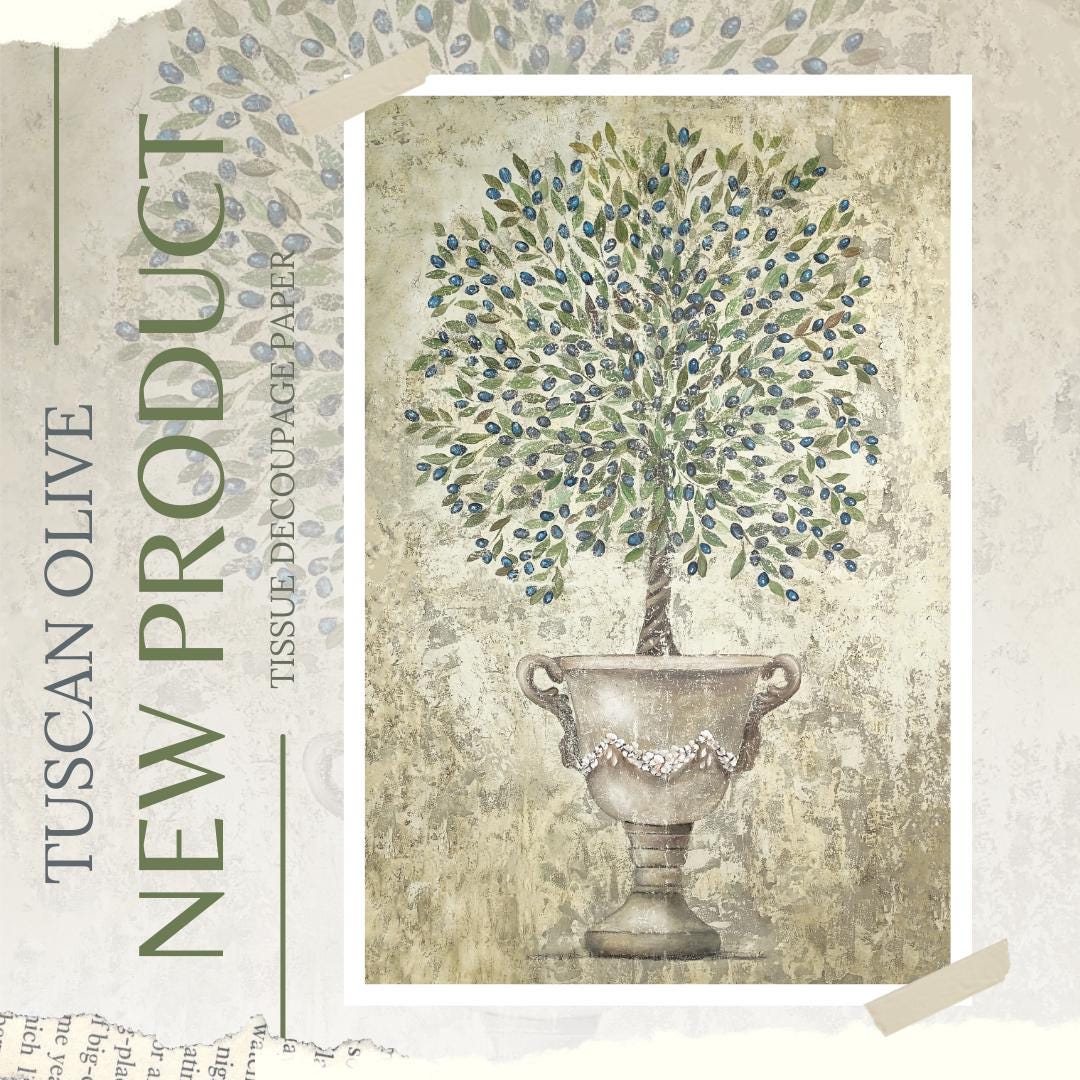 TUSCAN OLIVE | 21"x29" | Rice Decoupage Paper | For Furniture | Crafts | Art | Dixie Belle Paint