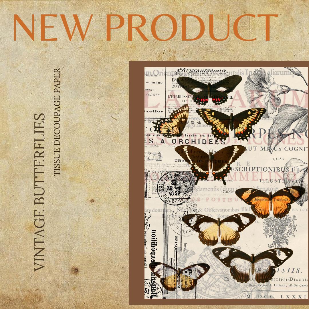 VINTAGE BUTTERFLIES | 21"x29" | Rice Decoupage Paper | For Furniture | Crafts | Art | Dixie Belle Paint