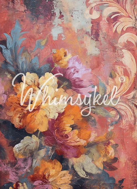 Whimsykel | Blooming Alchemy | Decoupage Tissue Paper | 14"x20" or 21"x29" | baroque-inspired florals