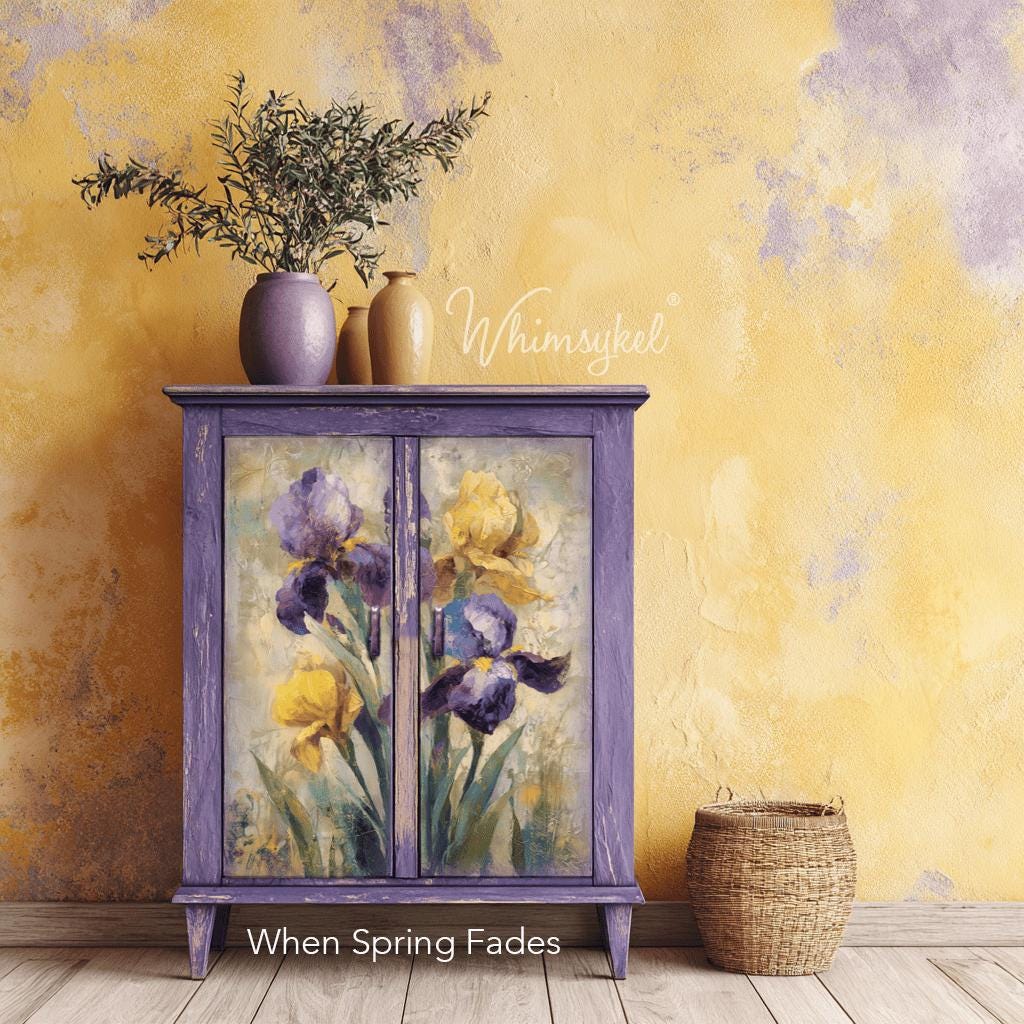 WHEN SPRING FADES | Large Decoupage Tissue Paper for Furniture | 14x20 or 21x29 | Whimsykel Designs | blooming irises