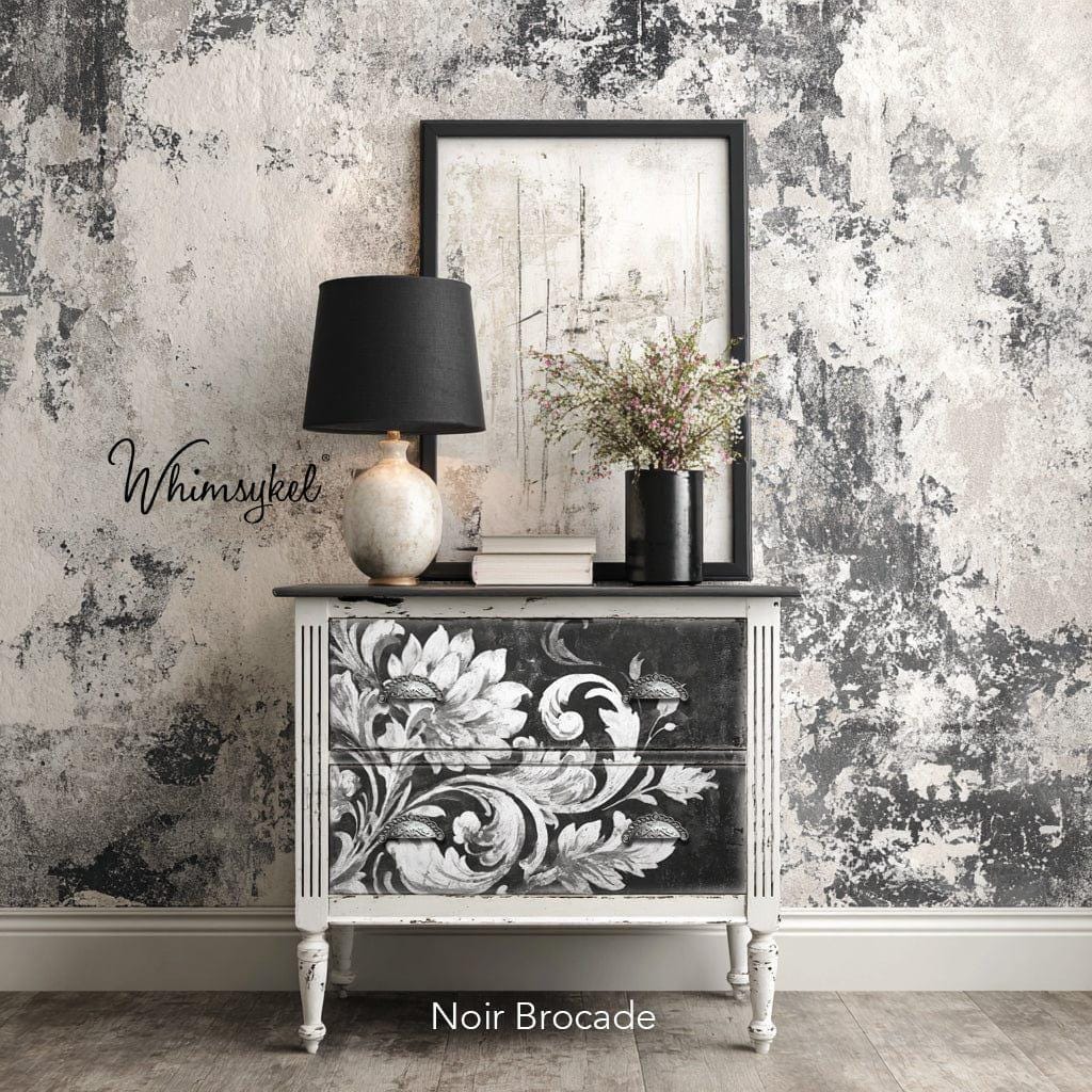 NOIR BROCADE | Large Decoupage Tissue Paper for Furniture | 14x20 or 21x29 | Whimsykel Designs | monochrome brocade