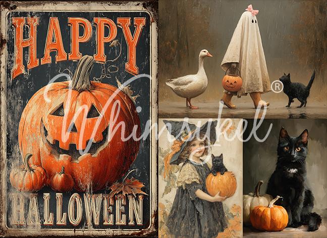 HAPPY HALLOWEEN Collage | NEW! | Large Decoupage Tissue Paper | Furniture | Arts & Crafts | 21x29 | Whimsykel Designs | halloween decor