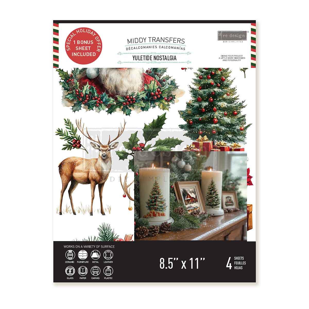 YULETIDE NOSTALGIA | Middy Transfers | Redesign With Prima | Rub on Transfers | Furniture | Arts & Crafts | 4 sheets-8.5" x 11"