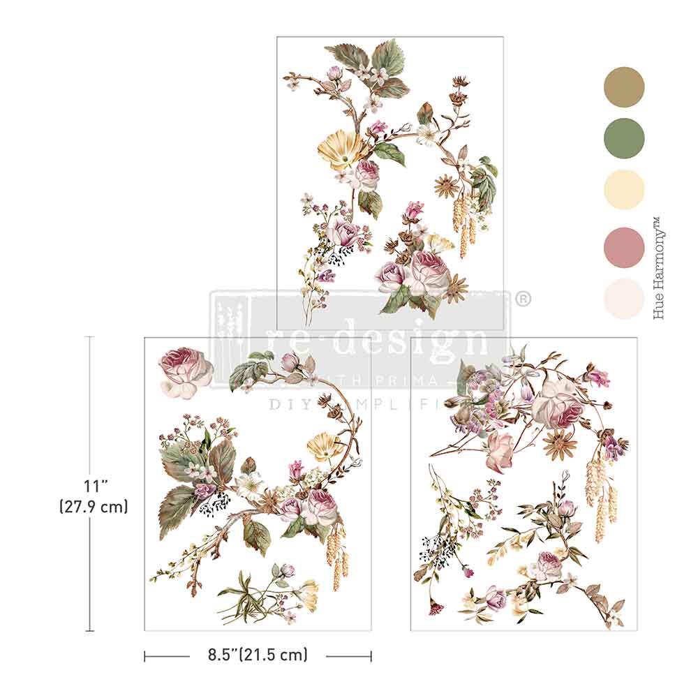 ROSETTE ROYALE | Middy Transfers | Redesign With Prima | Rub on Transfers | Furniture | Arts & Crafts | 3 sheets-8.5" x 11"