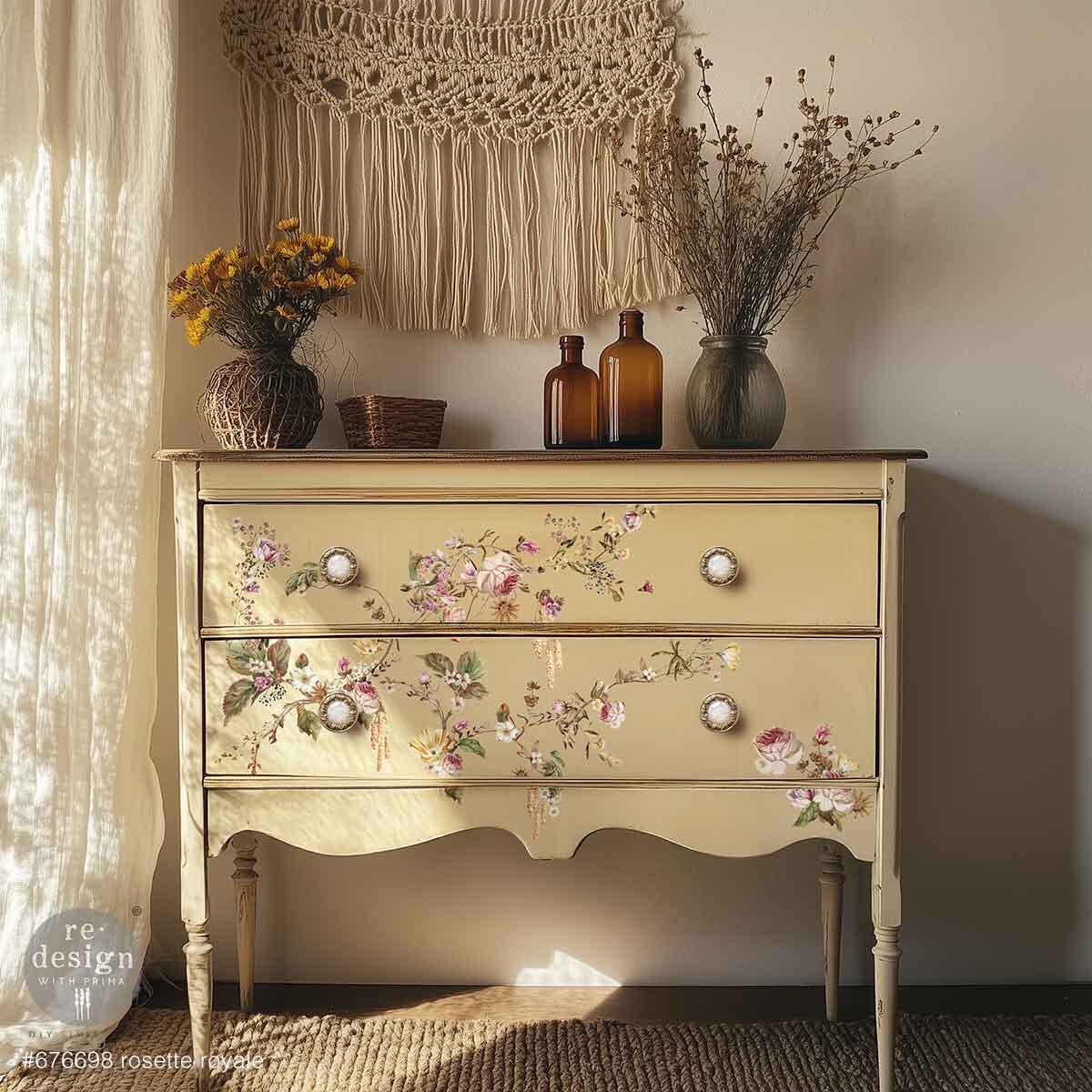ROSETTE ROYALE | Middy Transfers | Redesign With Prima | Rub on Transfers | Furniture | Arts & Crafts | 3 sheets-8.5" x 11"