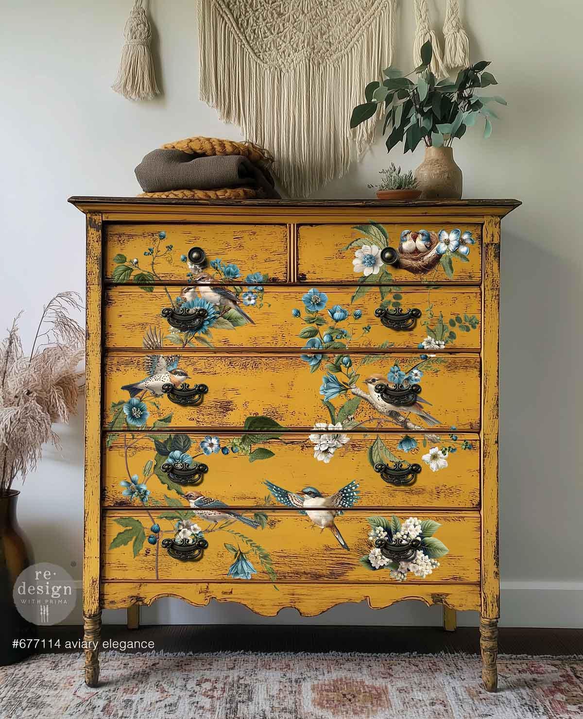 AVIARY ELEGANCE | Decor Transfers | Redesign With Prima | Rub on Transfers | Furniture | Arts & Crafts | 24"X35", cut into 4 sheets
