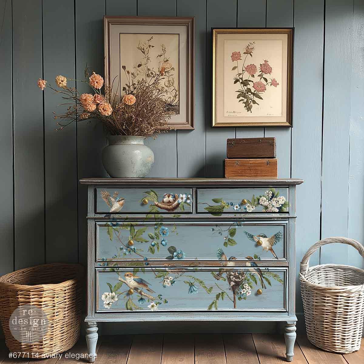 AVIARY ELEGANCE | Decor Transfers | Redesign With Prima | Rub on Transfers | Furniture | Arts & Crafts | 24"X35", cut into 4 sheets