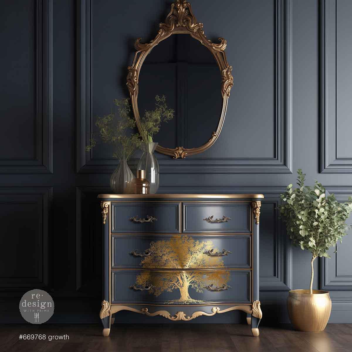 GROWTH | Decor Transfers | Redesign With Prima | Gold Foil | Rub on Transfers | Furniture | Arts & Crafts | 18"X24", cut into 2 sheets