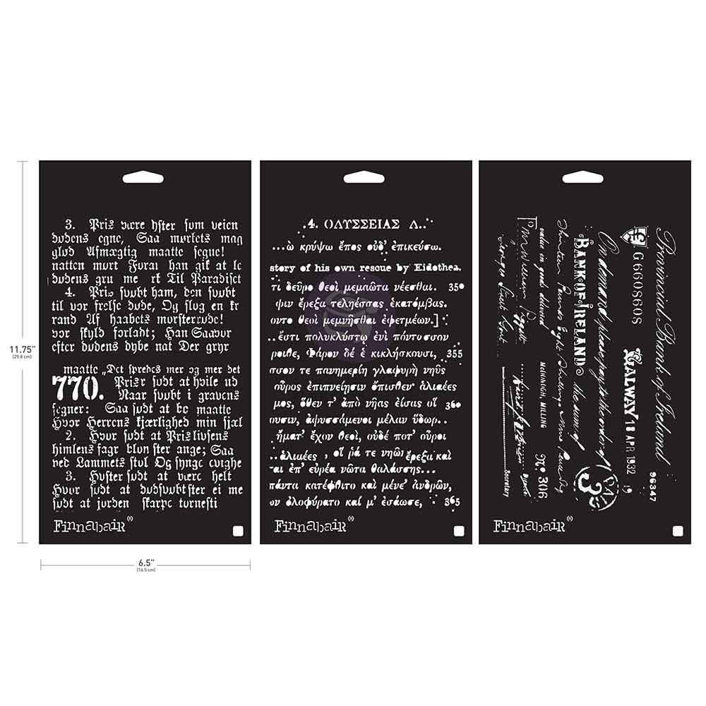 OLD PAGES | Stencil Set | Furniture | Arts & Crafts | 6"x9"; 3 stencils | Redesign with Prima | manuscripts/anciet Greek